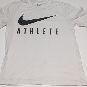 Nike White Tee with Black Swoosh and Athlete Text